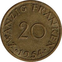 J.802 Saarland 20 Franken 1954 - Kursmünze