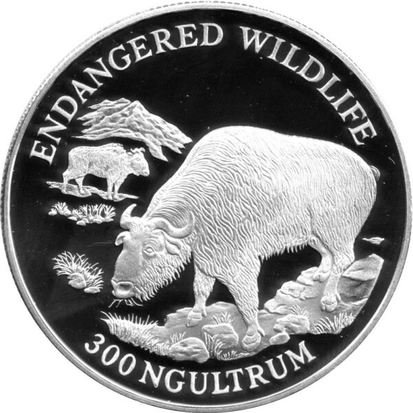Bhutan 300 Ngultrum 1993 - Bedrohte Tierwelt "Taakin" - Silber PP