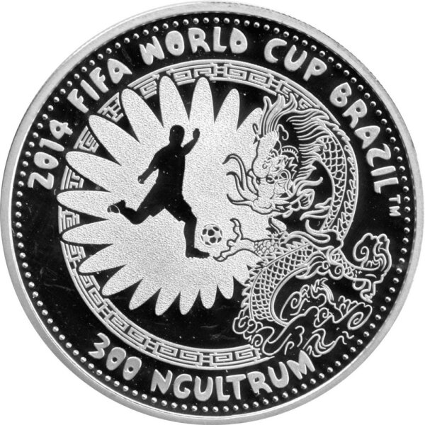 Bhutan 300 Ngultrum 2014 - XX. Fußball-WM 2014 in Brasilien "Spieler und Drache" - Silber PP