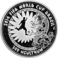 Bhutan 300 Ngultrum 2014 - XX. Fußball-WM 2014 in Brasilien "Spieler und Drache" - Silber PP