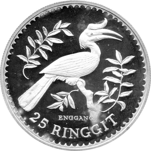 Malaysia 25 Ringgit 1976 - World Wildlife Conservation "Nashornvogel" - Silber PP