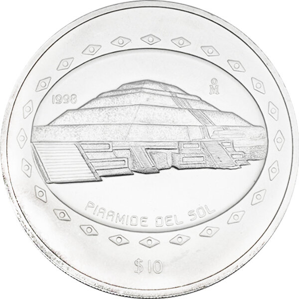 Mexiko 10 Pesos 1998 Piramide Del Sol 5 oz Silber