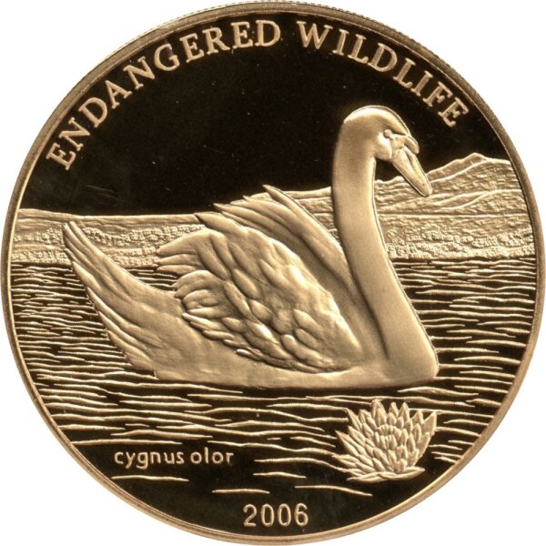Mongolei 100 Tögrög 2006 - Bedrohte Tierwelt "Schwan" - Ku-Ni vergoldet PP