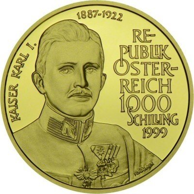 Österreich 1000 Schilling 1999 Kaiser Karl I Gold