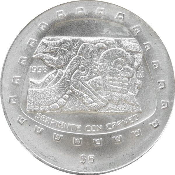 Mexiko 5 Pesos 1998 - Serpiente Con Craneo - 1 oz Silber