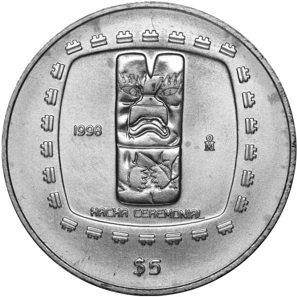 Mexiko 5 Pesos 1998 - Ceremonial Hacha - 1 oz Silber