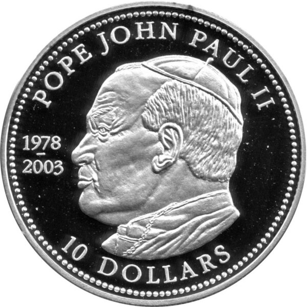Liberia 10 Dollars 2003 - 25 Jahre Pontifikat Papst Johannes Paul II. - Silber PP
