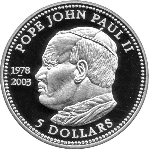 Liberia 5 Dollars 2003 - 25 Jahre Pontifikat Papst Johannes Paul II. - Silber PP