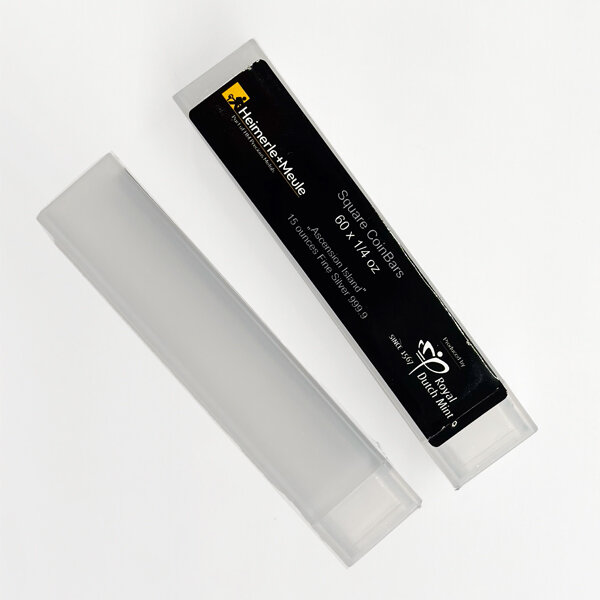 Leere Tube für 60x1/4 oz Münzbarren Heimerle & Meule Ascension Island Segelschiff