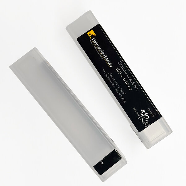 Leere Tube für 100x1/10 oz Münzbarren Heimerle & Meule Ascension Island Segelschiff