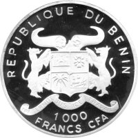 Benin 1.000 Francs 1997 - Afrikanische Tierwelt "Zebra" - Silber PP teilcoloriert