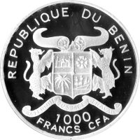 Benin 1.000 Francs 2005 - Gefährdete Tierwelt "Sattelstorch" - Silber PP teilcoloriert