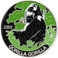 Kongo 1.000 Francs 2005 - Gorilla - Silber PP teilcoloriert