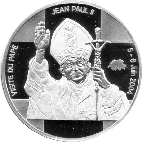 Kongo 10 Francs 2004 - Papstbesuch in der Schweiz - Silber PP