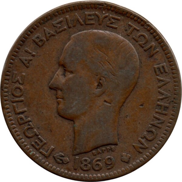 Griechenland 5 Lepta 1869 - König Georg I. - Umlaufmünze - Bronze