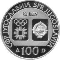 Jugoslawien 100 Dinar 1982 - XIV. Olympische Winterspiele 1984 in Sarajevo - Silber PP