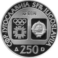 Jugoslawien 250 Dinar 1982 - XIV. Olympische Winterspiele 1984 in Sarajevo - Silber PP