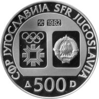 Jugoslawien 500 Dinar 1982 - XIV. Olympische Winterspiele 1984 in Sarajevo - Silber PP