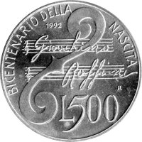 Italien 500 Lire 1992 - 200. Geburtstag von Gioacchino Rossini - Silber