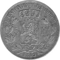 Belgien 5 Francs 1869 - König Leopold II. - Silber