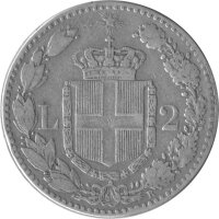 Italien 2 Lire 1885 - König Umberto I. - Silber