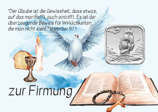 Geschenkbarren - 7,775 Gramm (1/4 oz) Münzbarren H&M Ascension Island Segelschiff - Firmung "die Bibel"