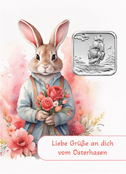 Geschenkbarren - 7,775 Gramm (1/4 oz) Münzbarren H&M Ascension Island Segelschiff - Ostern Rose