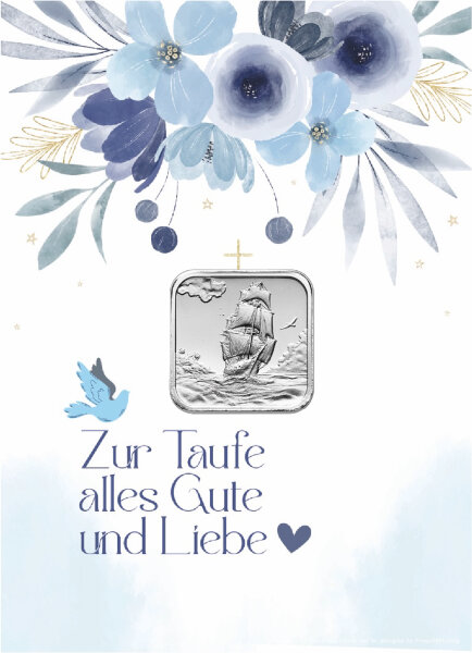 Geschenkbarren - 3,11 Gramm (1/10 oz) Münzbarren H&M Ascension Island Segelschiff - Zur Taufe Blau