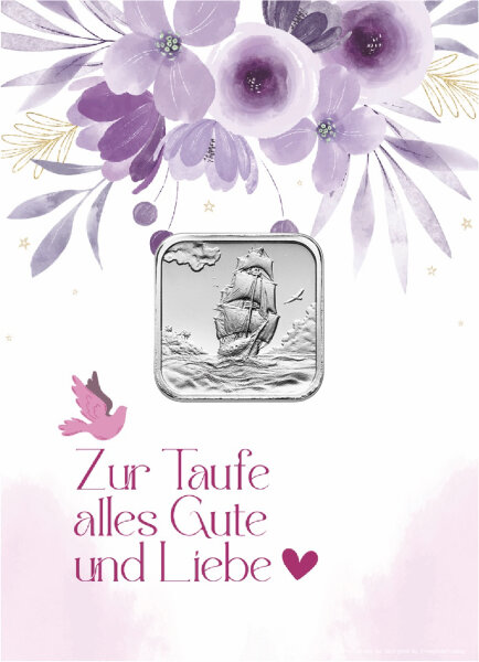 Geschenkbarren - 7,775 Gramm (1/4 oz) Münzbarren H&M Ascension Island Segelschiff - Zur Taufe Rose