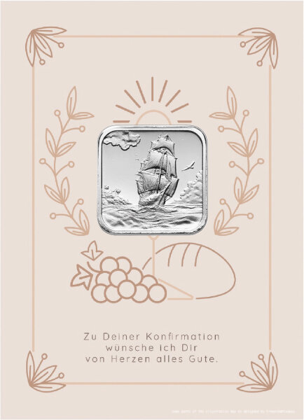 Geschenkbarren - 7,775 Gramm (1/4 oz) Münzbarren H&M Ascension Island Segelschiff - Konfirmation Beige