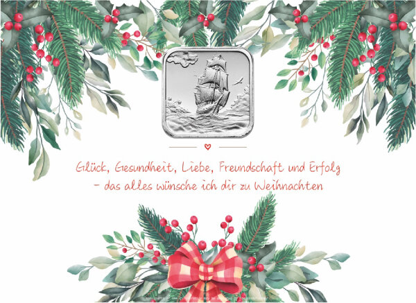 Geschenkbarren - 3,11 Gramm (1/10 oz) Münzbarren H&M Ascension Island Segelschiff - XXL Glück, Gesundheit, Liebe, Freundschaft und Erfolg