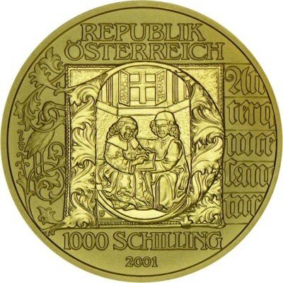 Österreich 1000 Schilling 2001 Buchmalerei Gold