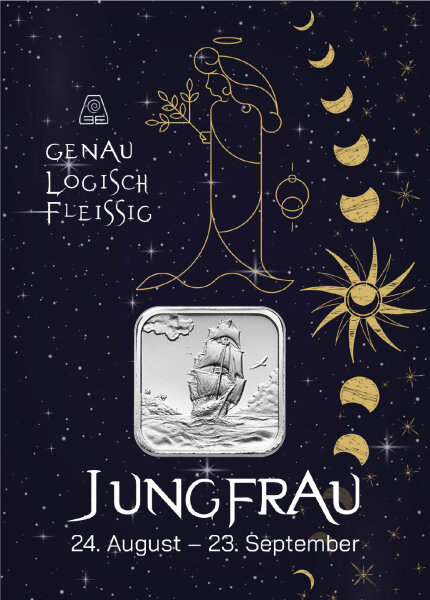 Geschenkbarren - 7,775 Gramm (1/4 oz) Münzbarren H&M Ascension Island Segelschiff - Jungfrau 95 x 69 mm