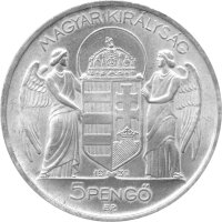 Ungarn 5 Pengö 1939 - Admiral Miklós Horthy - Silber