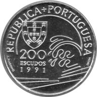 Portugal 200 Escudos 1991 - Portugiesische Entdeckungen "Columbus in Portugal" - Silber