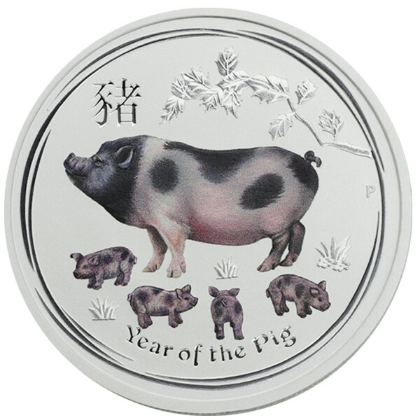 Australien Lunar II 2019 Jahr des Schweins 2 oz Silber coloriert