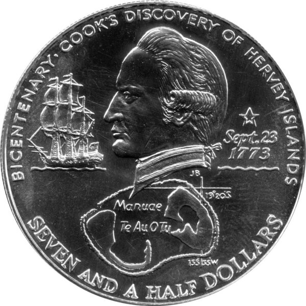 Cook Islands 7,5 Dollars 1973 - 200. Jahrestag der Entdeckung der Hervey-Inseln - Silber
