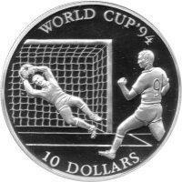 Cook Islands 10 Dollars 1992 - XV. Fußball WM 1994 in den USA - Silber PP