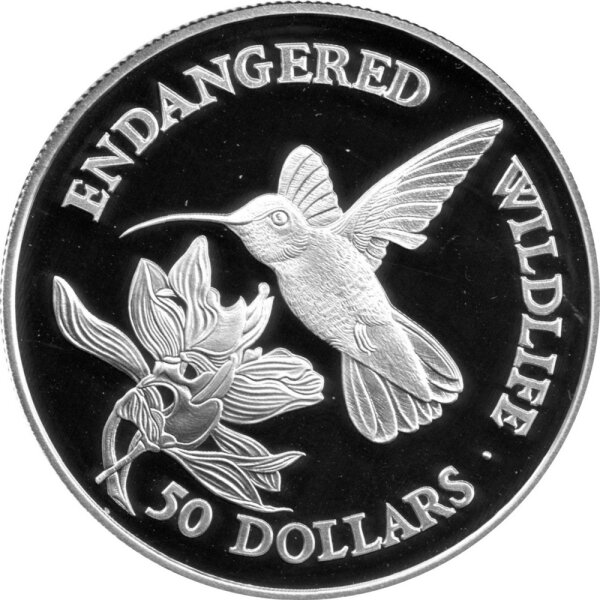 Cook Islands 50 Dollars 1991 - Bedrohte Tierwelt "Bienenkolibri" - Silber PP