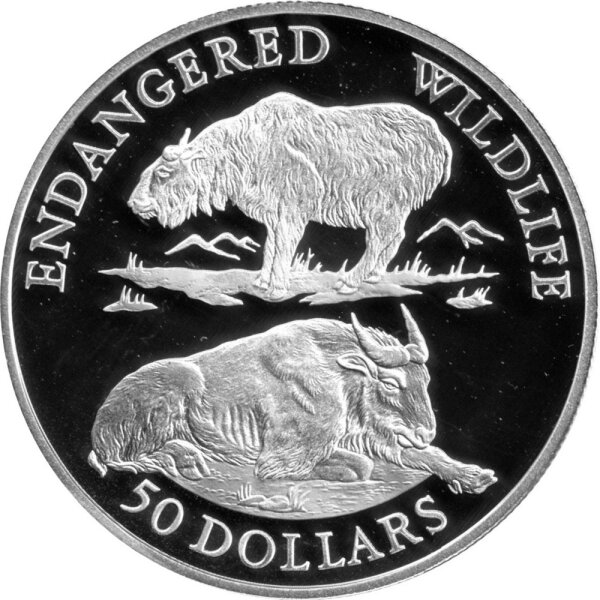 Cook Islands 50 Dollars 1992 - Bedrohte Tierwelt "Takin" - Silber PP