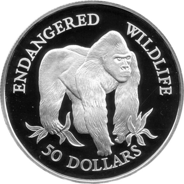 Cook Islands 50 Dollars 1992 - Bedrohte Tierwelt "Flachlandgorilla" - Silber PP
