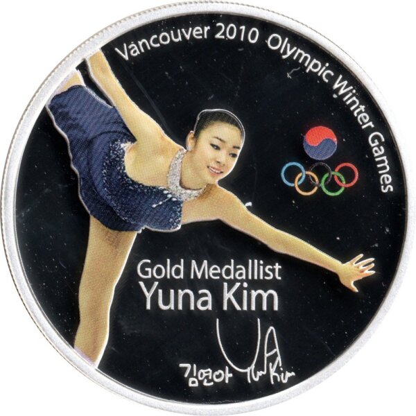 Tuvalu 1 Dollar 2010 - XXI. Olympische Winterspiele 2010 in Vancouver "Yuna Kim" - 1 oz Silber PP teilcoloriert