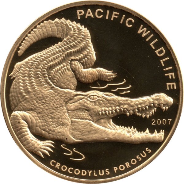 Palau 1 Dollar 2007 - Pazifische Tierwelt "Salzwasserkrokodil" - Kupfer-Nickel PP vergoldet
