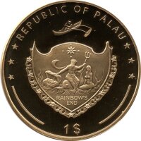 Palau 1 Dollar 2007 - Pazifische Tierwelt "Salzwasserkrokodil" - Kupfer-Nickel PP vergoldet