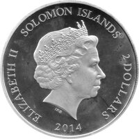 Solomon Islands 2 Dollars 2014 - Altes Ägypten "Tutanchamun" - Silber PP teilcoloriert