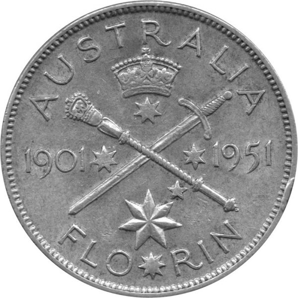 Australien 1 Florin 1951 - König Georg VI. - 50 Jahre Föderation - Silber
