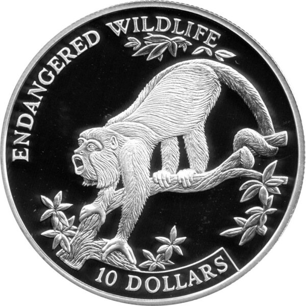 Belize 10 Dollars 1995 - Gefährdete Wildtiere "Brüllaffe" - Silber PP