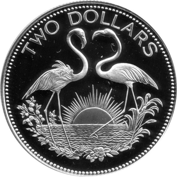 Bahamas 2 Dollars 1989 - Scharlachflamingos - Silber PP