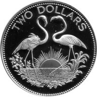 Bahamas 2 Dollars 1989 - Scharlachflamingos - Silber PP
