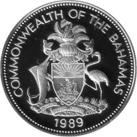 Bahamas 2 Dollars 1989 - Scharlachflamingos - Silber PP